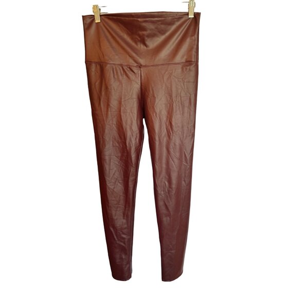 Cherish High-Waisted Maroon Brown Faux Leather Leggings City Wet look Matrix  M - Picture 2 of 7